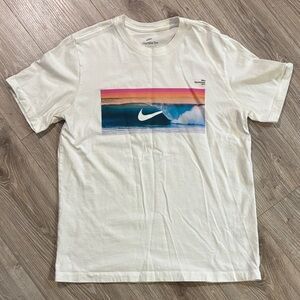 Nike White Tee with Colorful Wave Graphic